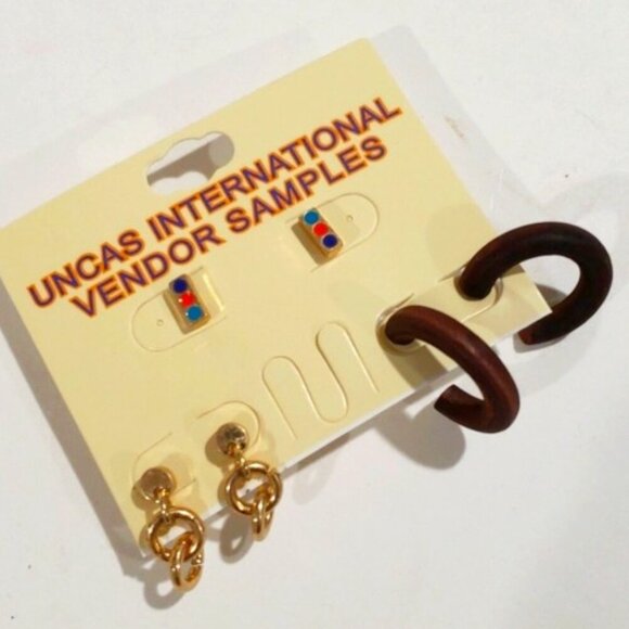 Elegant Set of 3 Gold tone Stud, Hoop & Drop Earrings - Women's Fashion Jewelry - Picture 1 of 9